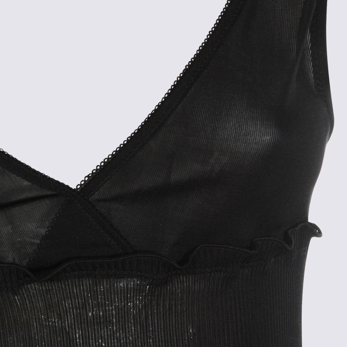 Saint Laurent Sheer Ribbed Tank Top With Deep V-Neckline And Metallic Logo