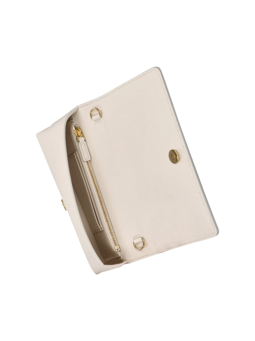 Valentino Garavani White Vlogo Signature Calfskin Gold Chain Wallet