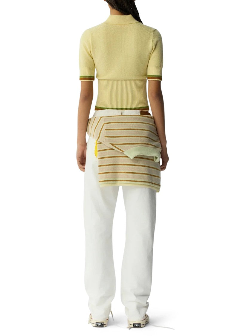 Guest In Residence Cropped Zip-Up Polo With Ribbed Texture