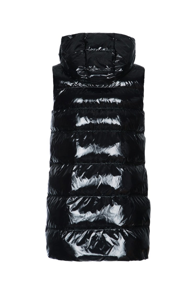 Pinko Glossy Black Quilted Sleeveless Puffer Vest
