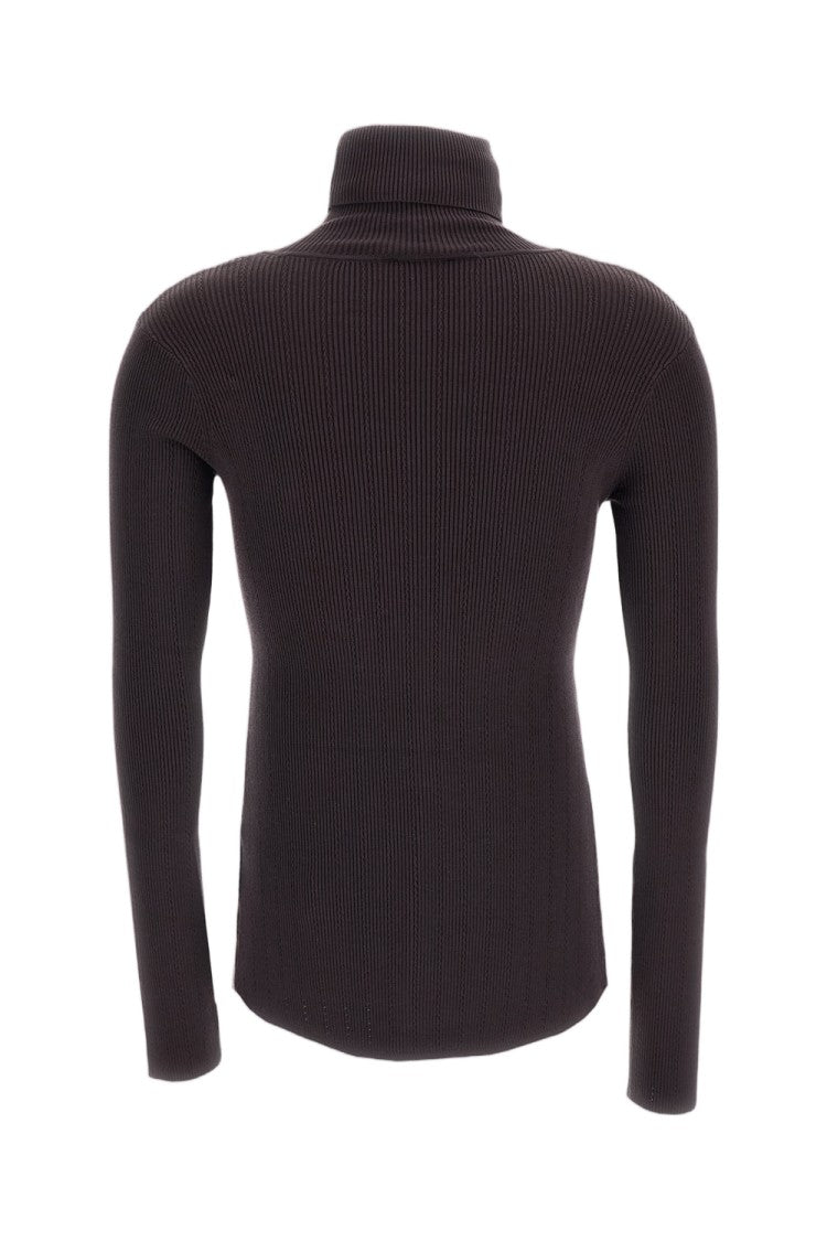 Elisabetta Franchi Brown Stretch Ribbed Turtleneck Top