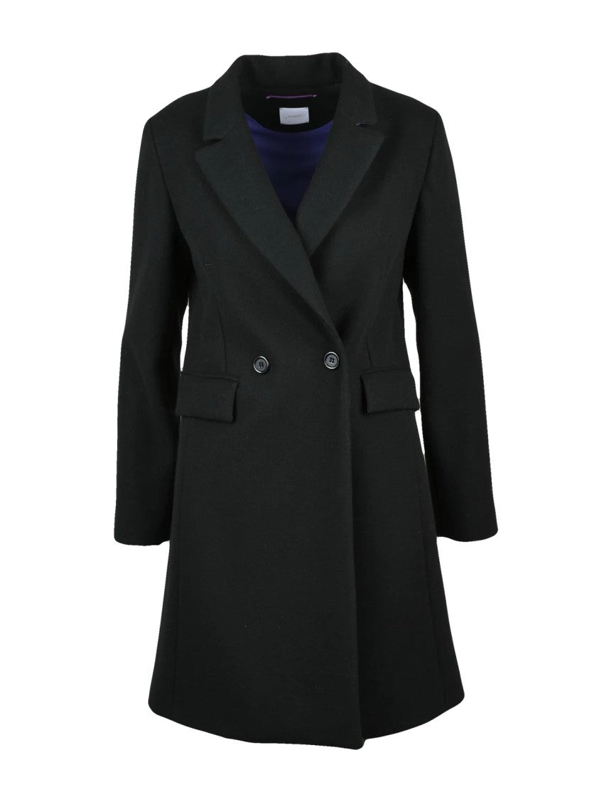 ..,Merci Black Polyester-Blend Double-Breasted Coat