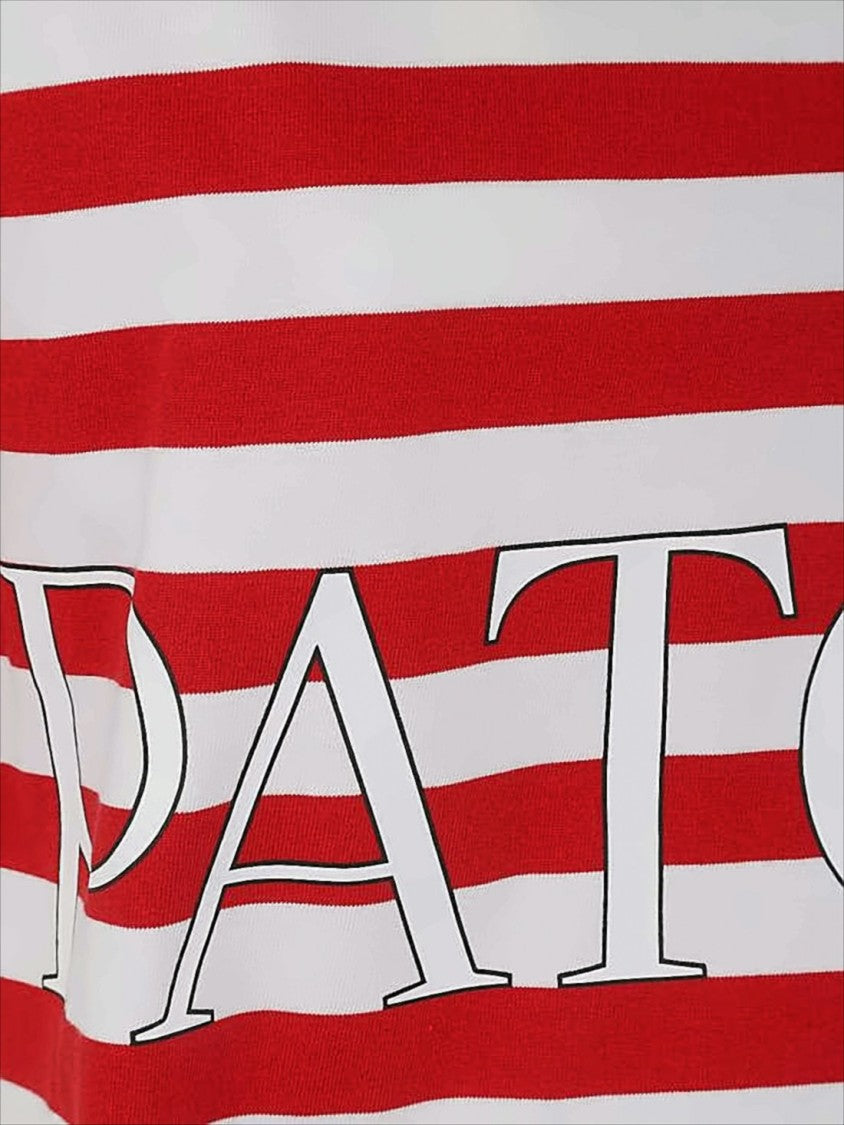 Patou Cropped Short-Sleeve Striped T-Shirt With Logo Print