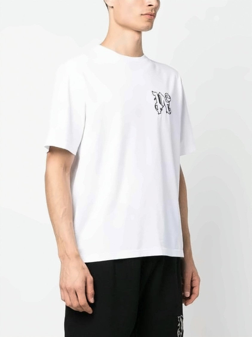 Palm Angels Relaxed Fit White Cotton T-Shirt With Gothic Logo