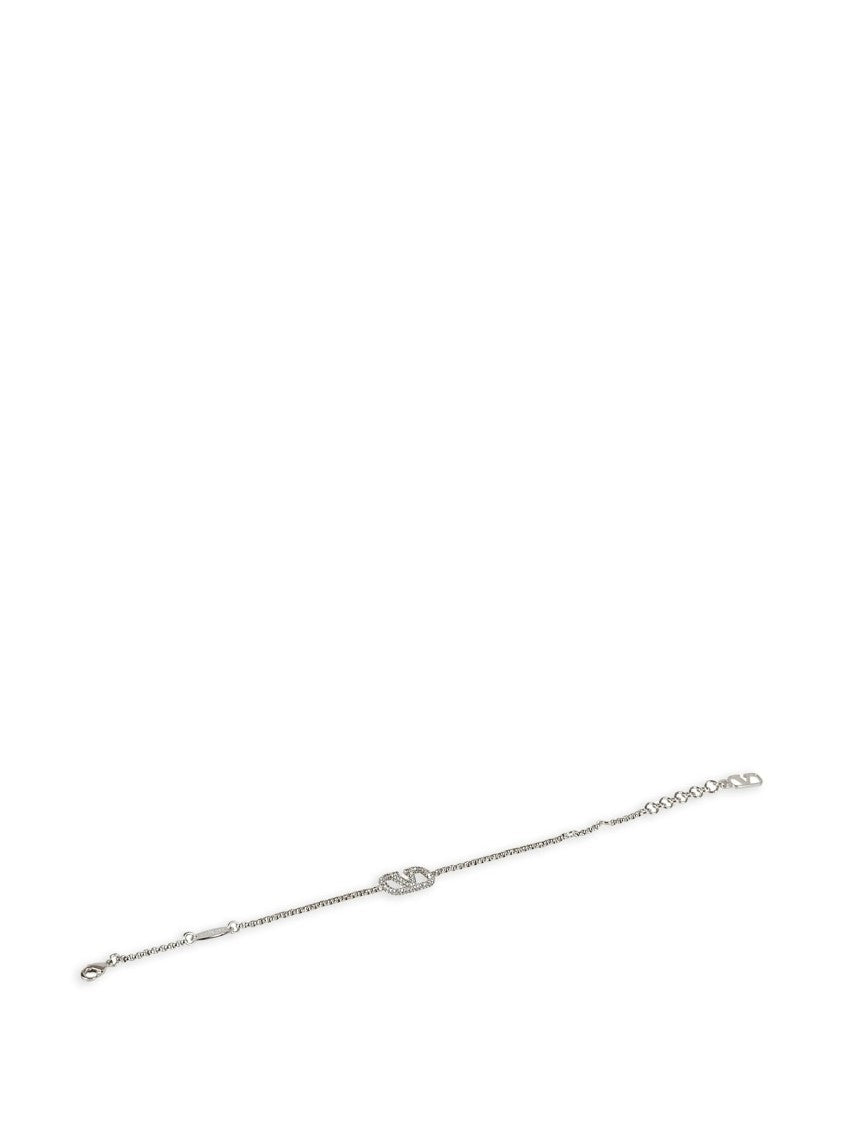 Valentino Silver V-Logo Crystal Embellished Chain Bracelet