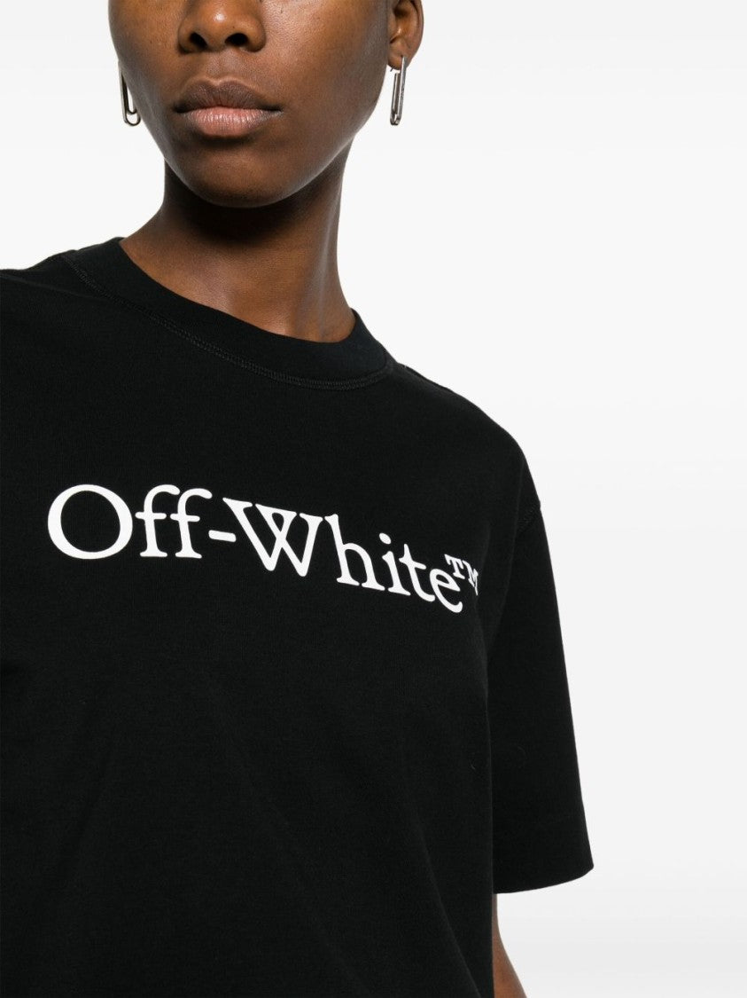 Off-White Cropped Black T-Shirt With Bold White Logo