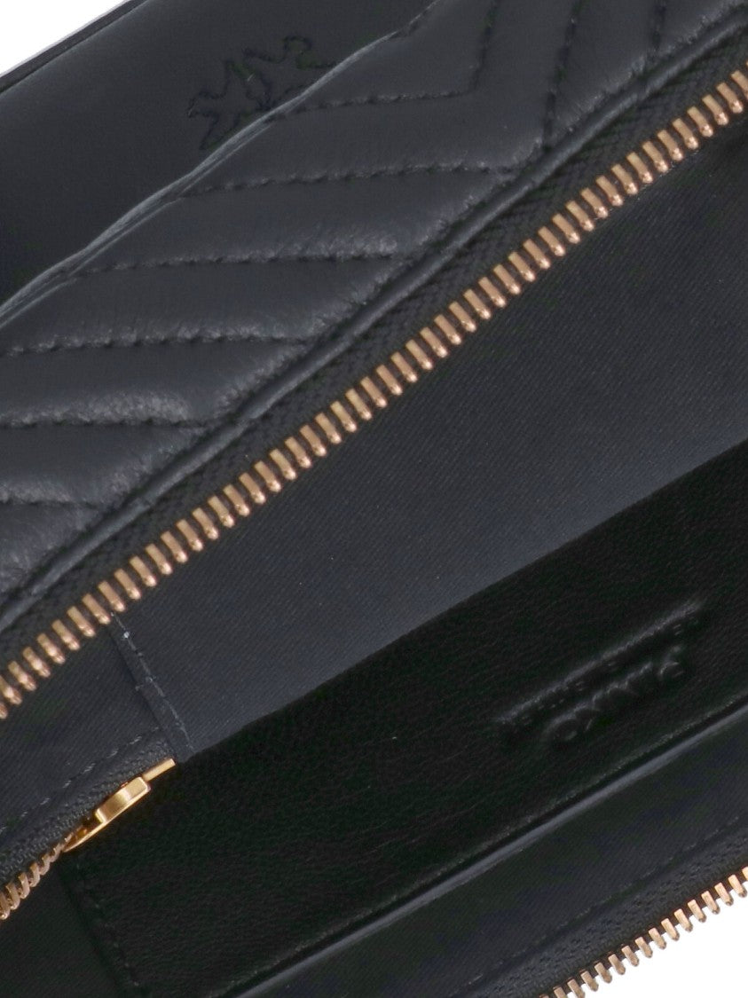 Pinko Quilted Leather Vanity Case With Adjustable Shoulder Strap