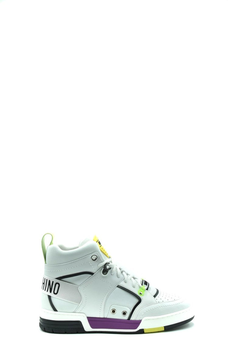 Moschino White Leather Pull-Tab Sneaker