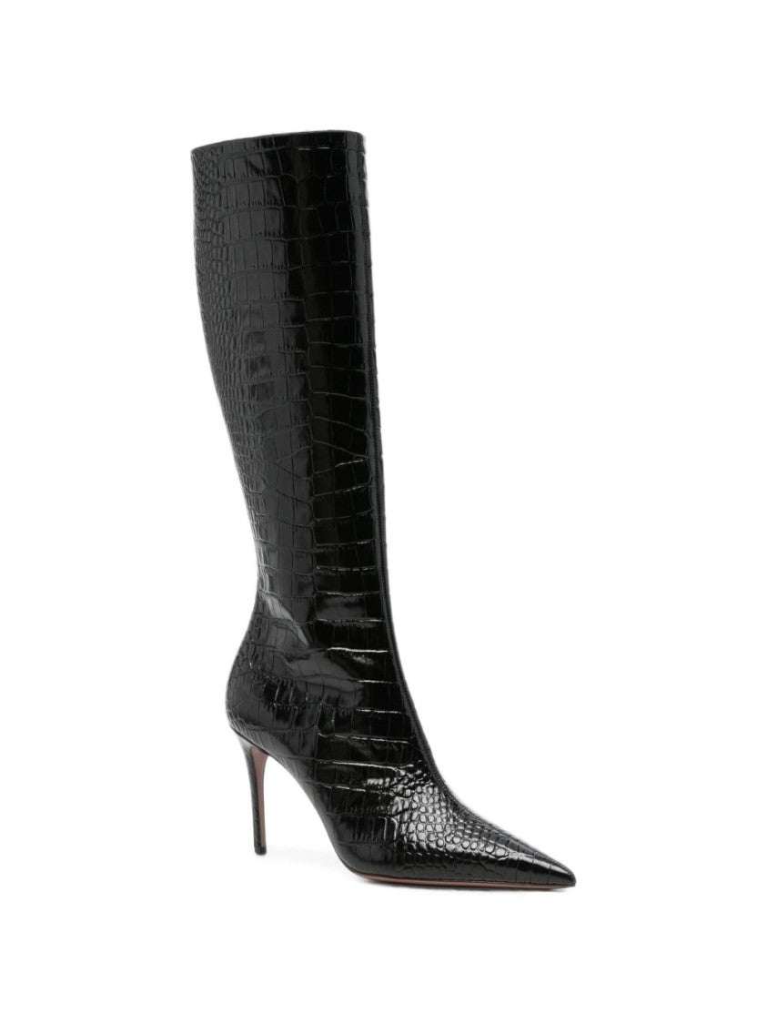 Paris Texas Crocodile-Effect Side Zipper Silk-Nylon Boots