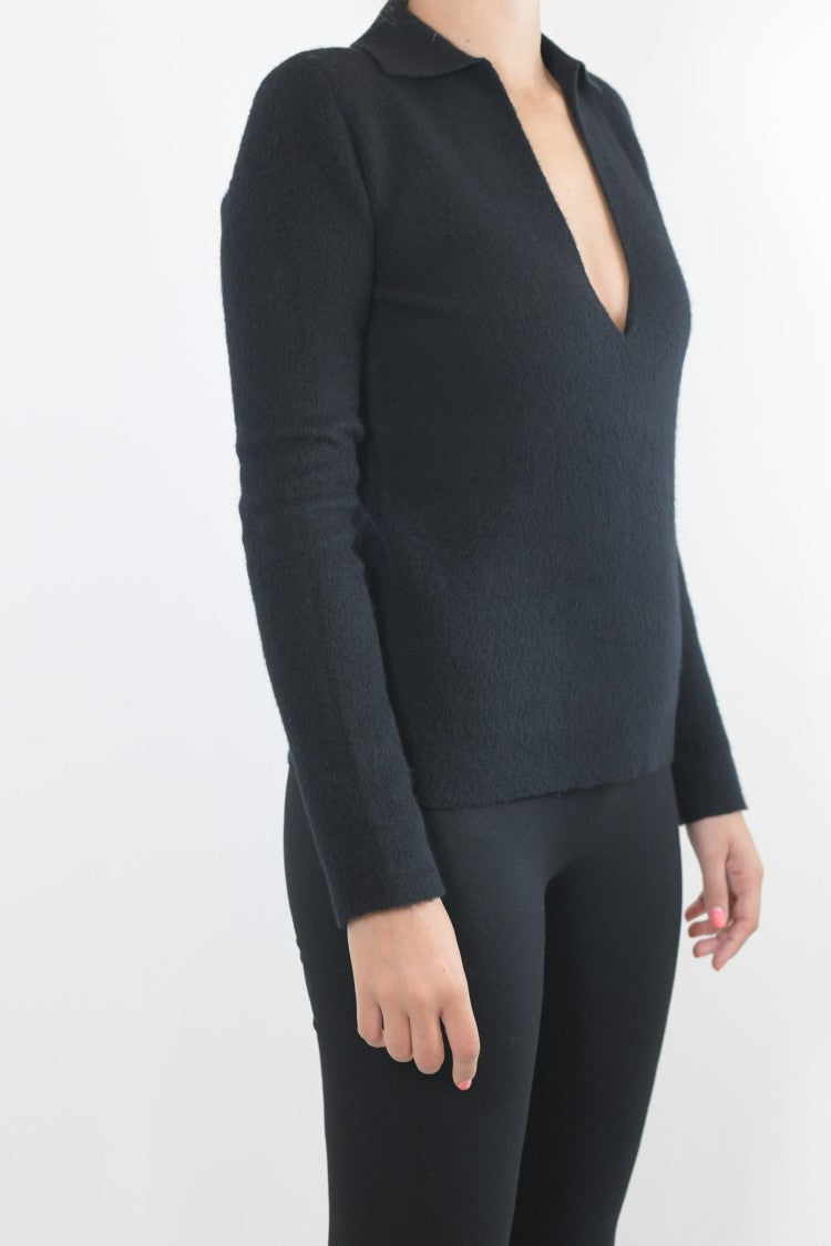 Jil Sander Black Virgin Wool Sweater With Collar
