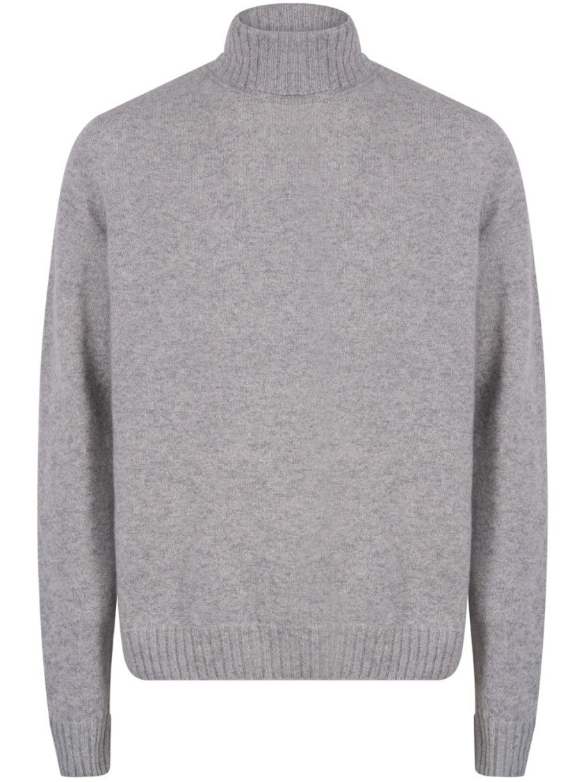 John Smedley Heather Grey Mélange Effect Rollneck Sweater With Ribbed Edges