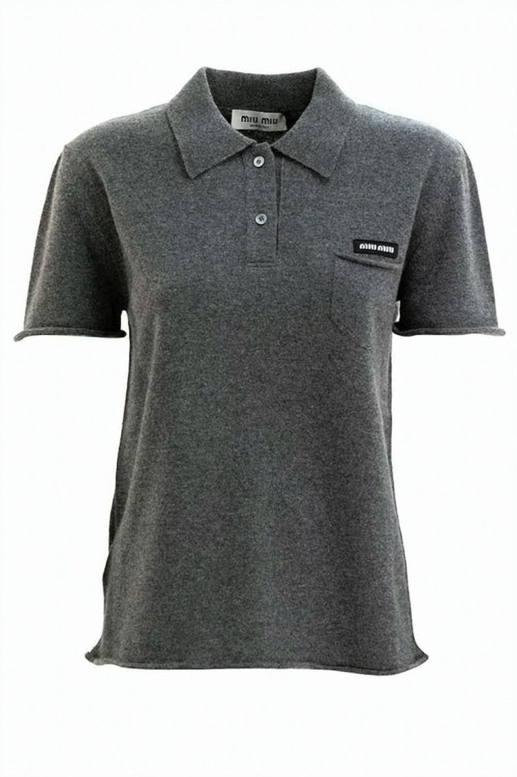 Miu Miu Short-Sleeved Cashmere Polo Top With Classic Collar