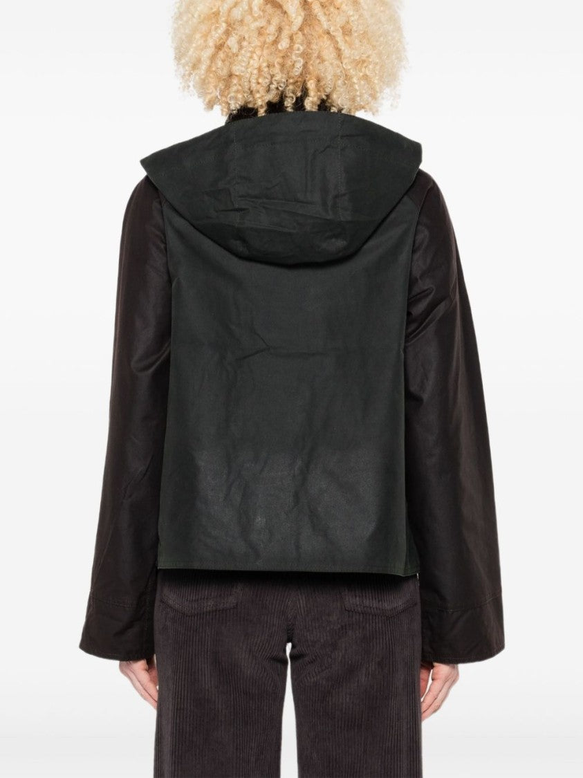 Barbour Boxy Cropped Waxed Jacket With Tartan Accents