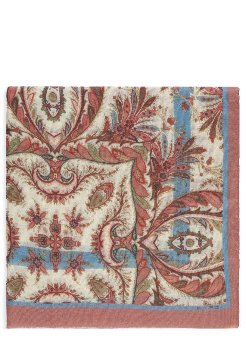Etro Intricate Multicolored Wool Scarf With Paisley Pattern