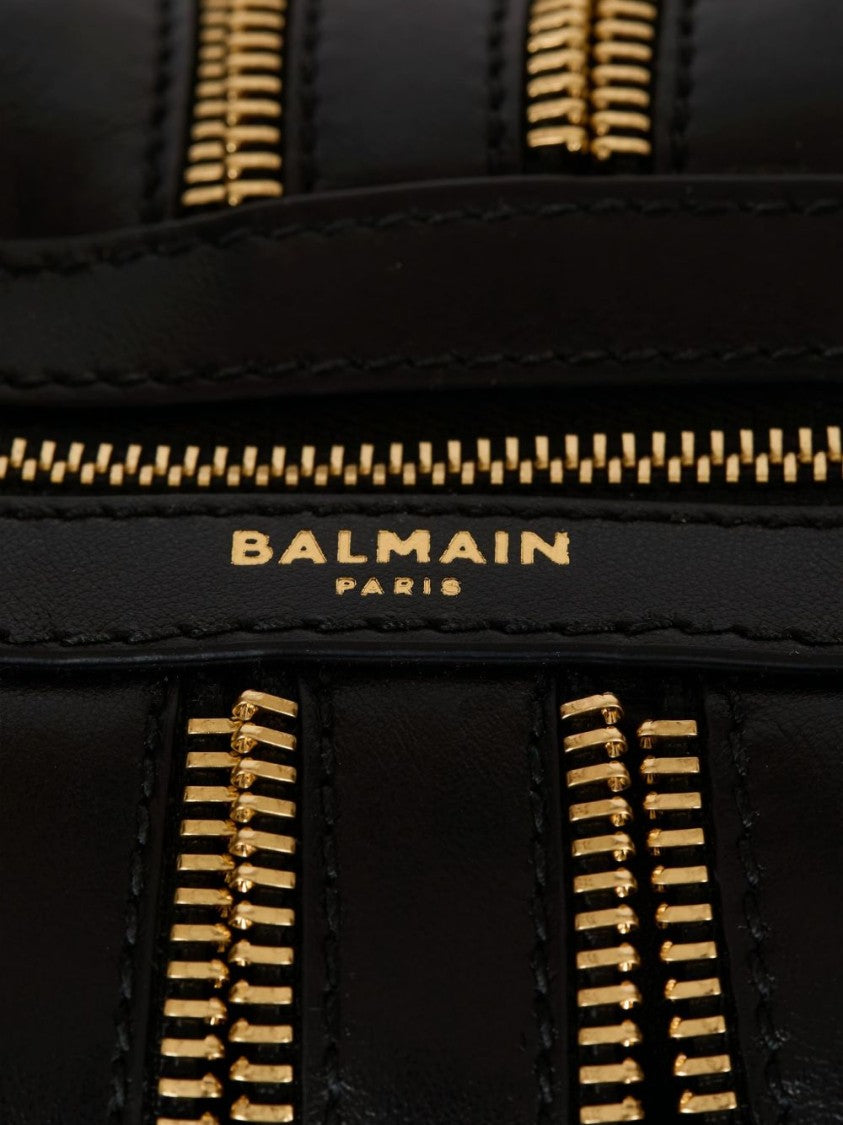 Balmain Curved Black Calfskin Leather Bag