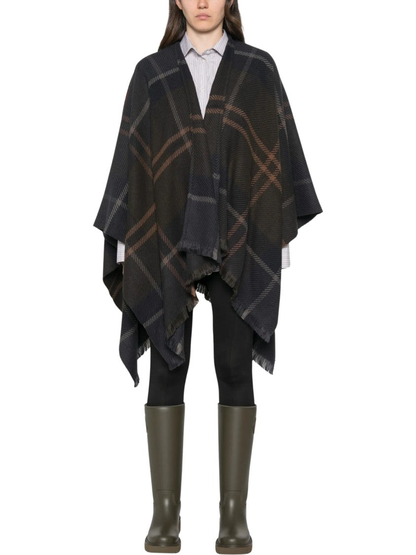Barbour Fringed Checked Cape