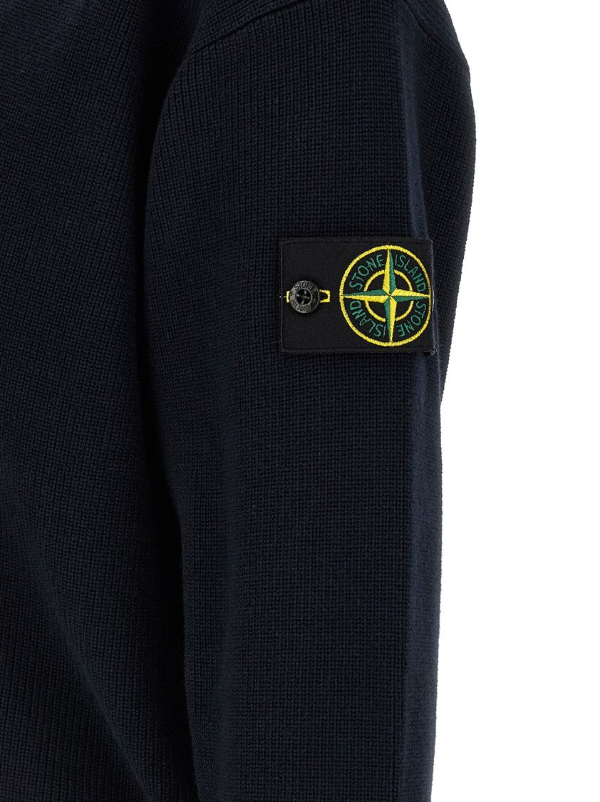 Stone Island Ribbed Cotton Cardigan With V-Neck And Button Closure