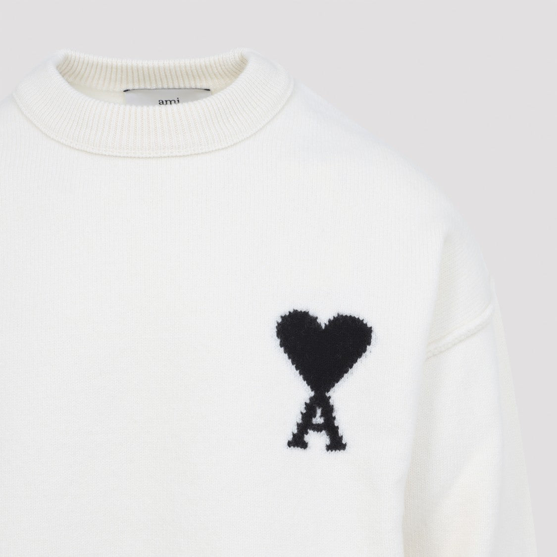 Ami Adc Crewneck Off White And Black Wool Sweater