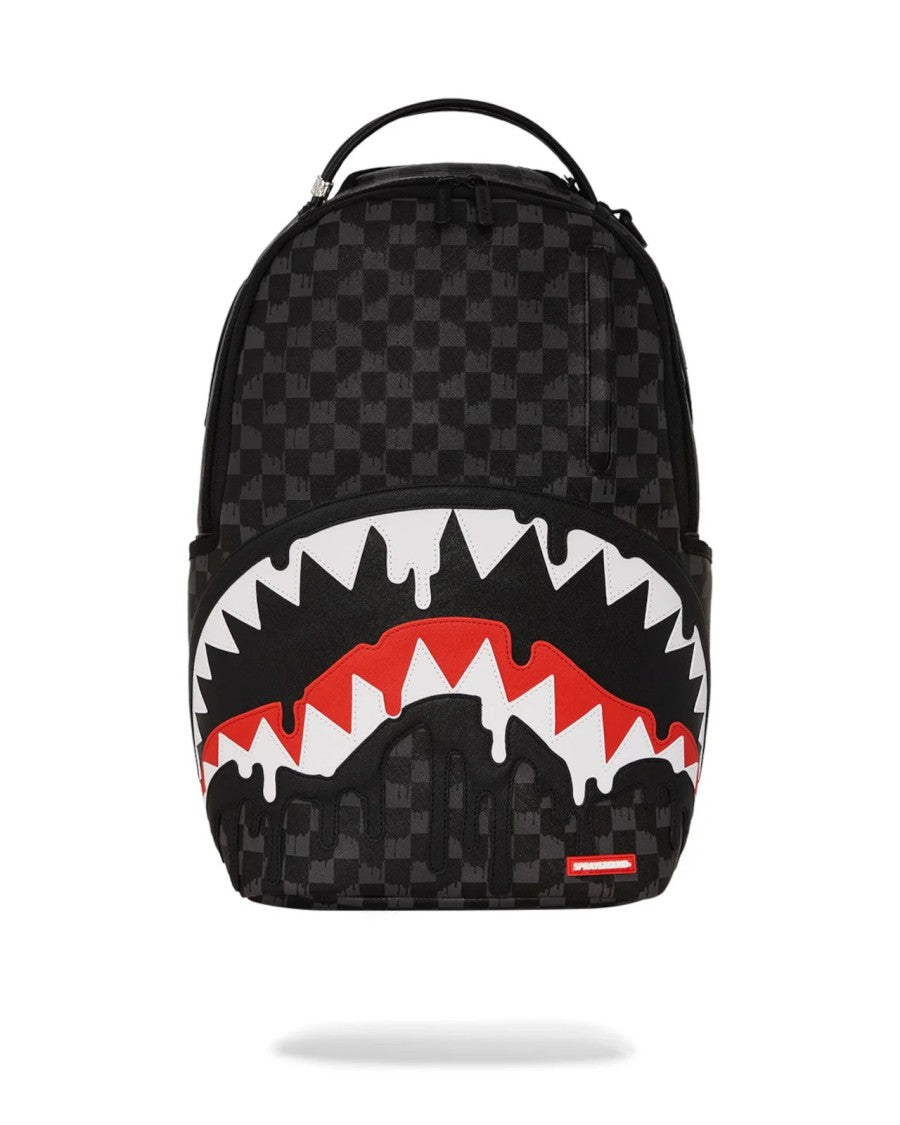 Sprayground Black Checkerboard Backpack With Shark Graphic