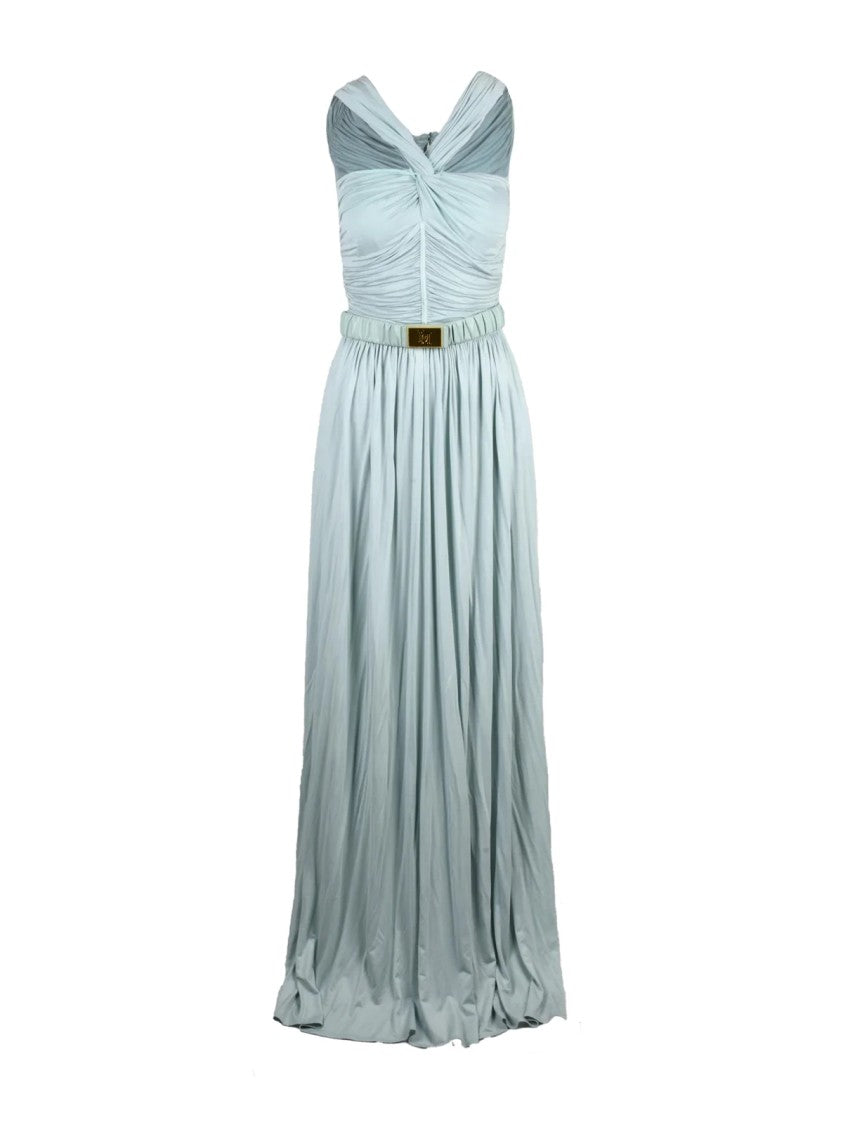 Elisabetta Franchi Aqua Cupro-Blend Zip Stretch Long Dress