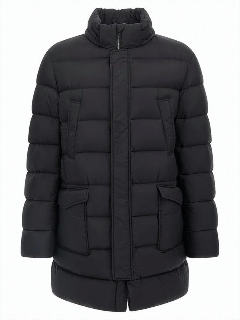 Herno Quilted Black Down Jacket With Detachable Hood