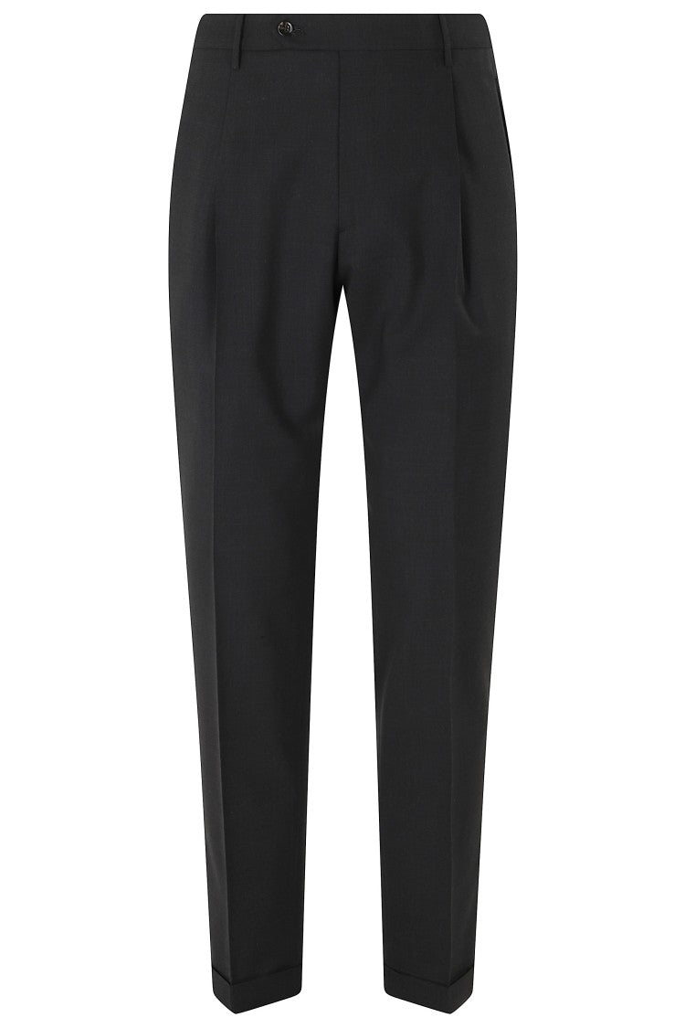 Berwich Retro-Inspired Wool Blend Pants With Pleated Front And Adjustable Waist Straps