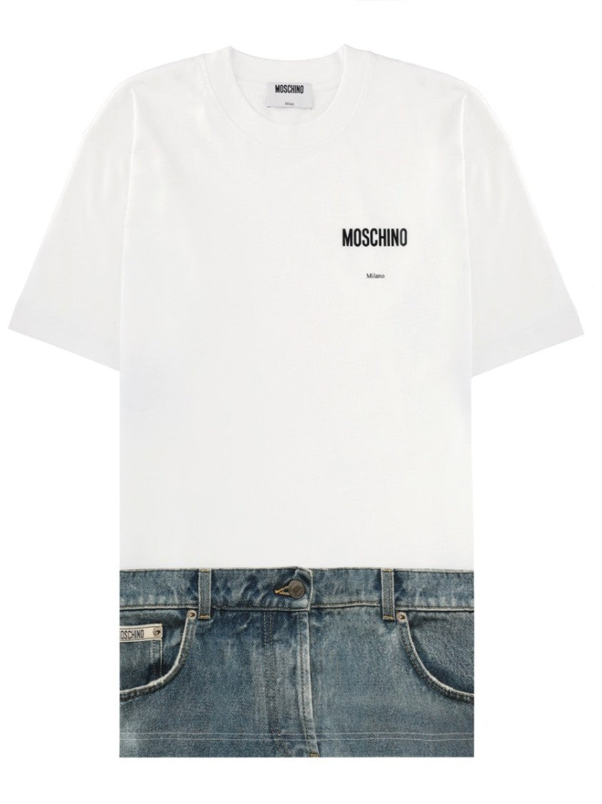 Moschino White Denim Inspired Hem T-Shirt