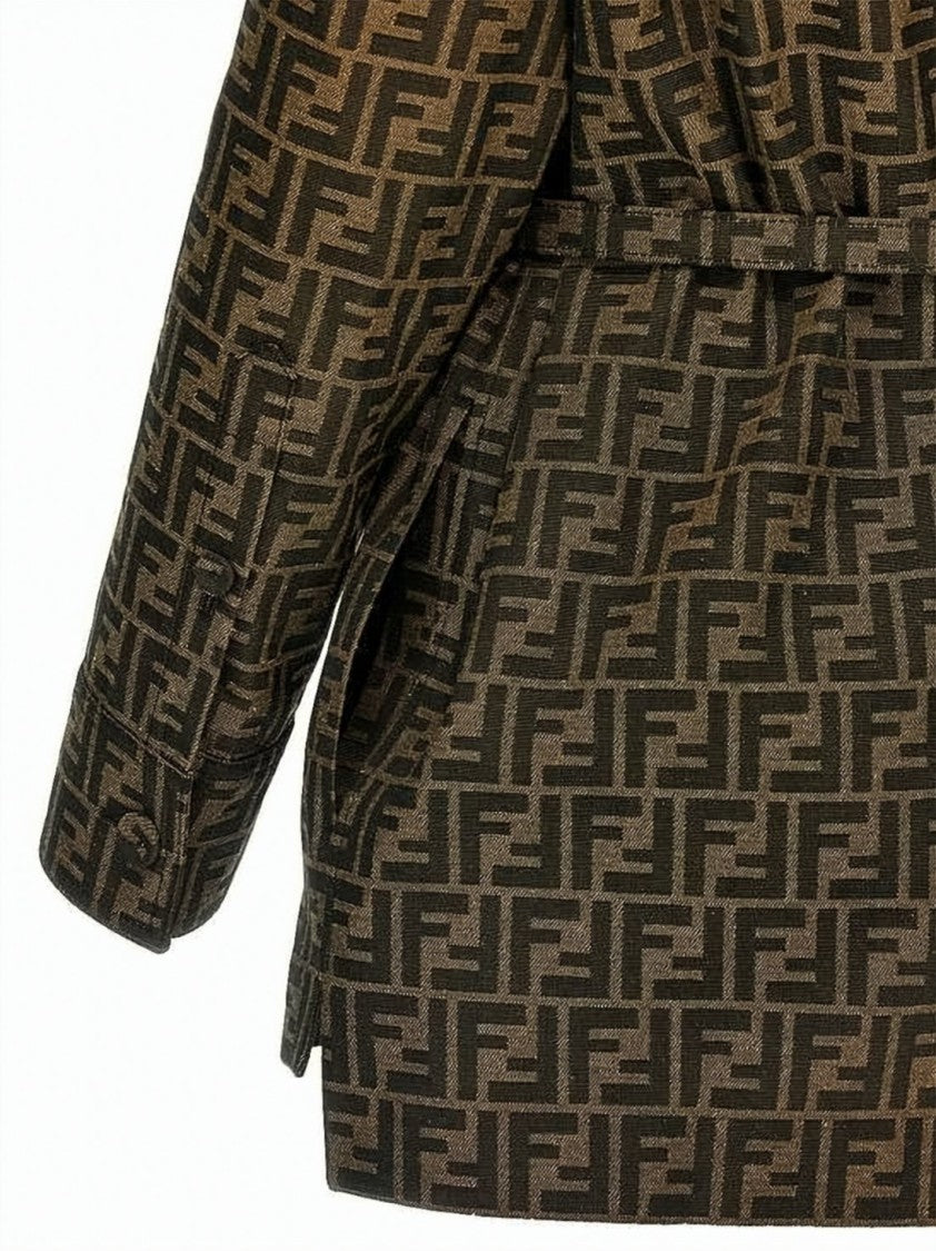 Fendi Monogram Patterned Jacket With Leather Trim
