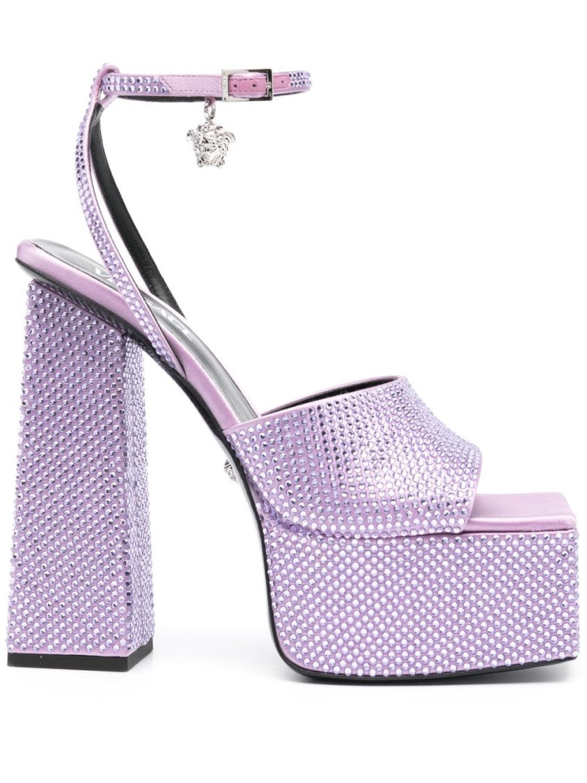 Versace Lilac Purple Crystal Embellished Ankle Sandals