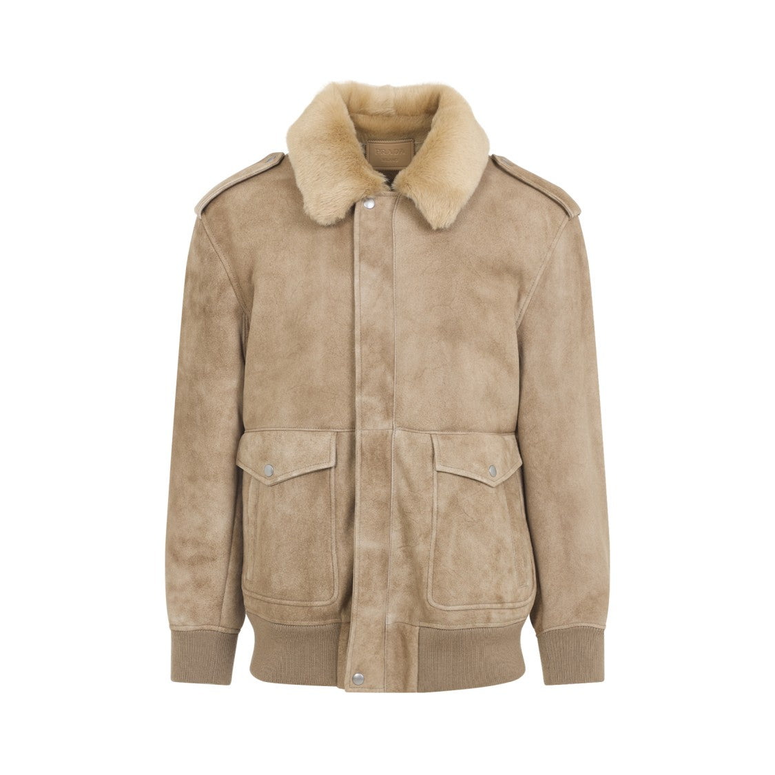 Prada Suede Leather Jacket With Plush Fur Collar