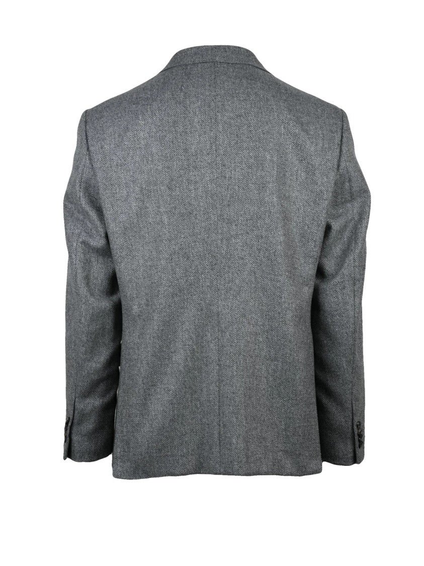 Caruso Rounded Grey Lined Jacket With Notch Lapels And Flap Pockets