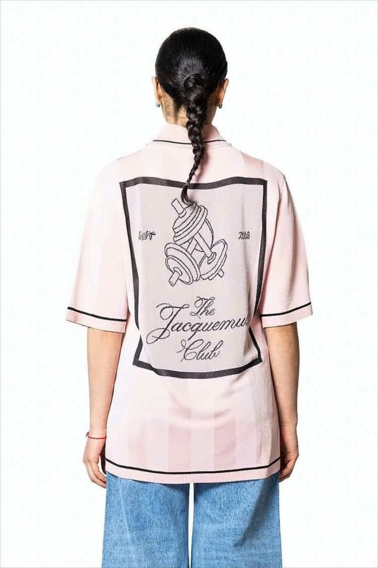 Jacquemus Short-Sleeve Polo Shirt With Black Trim And Graphic Patch