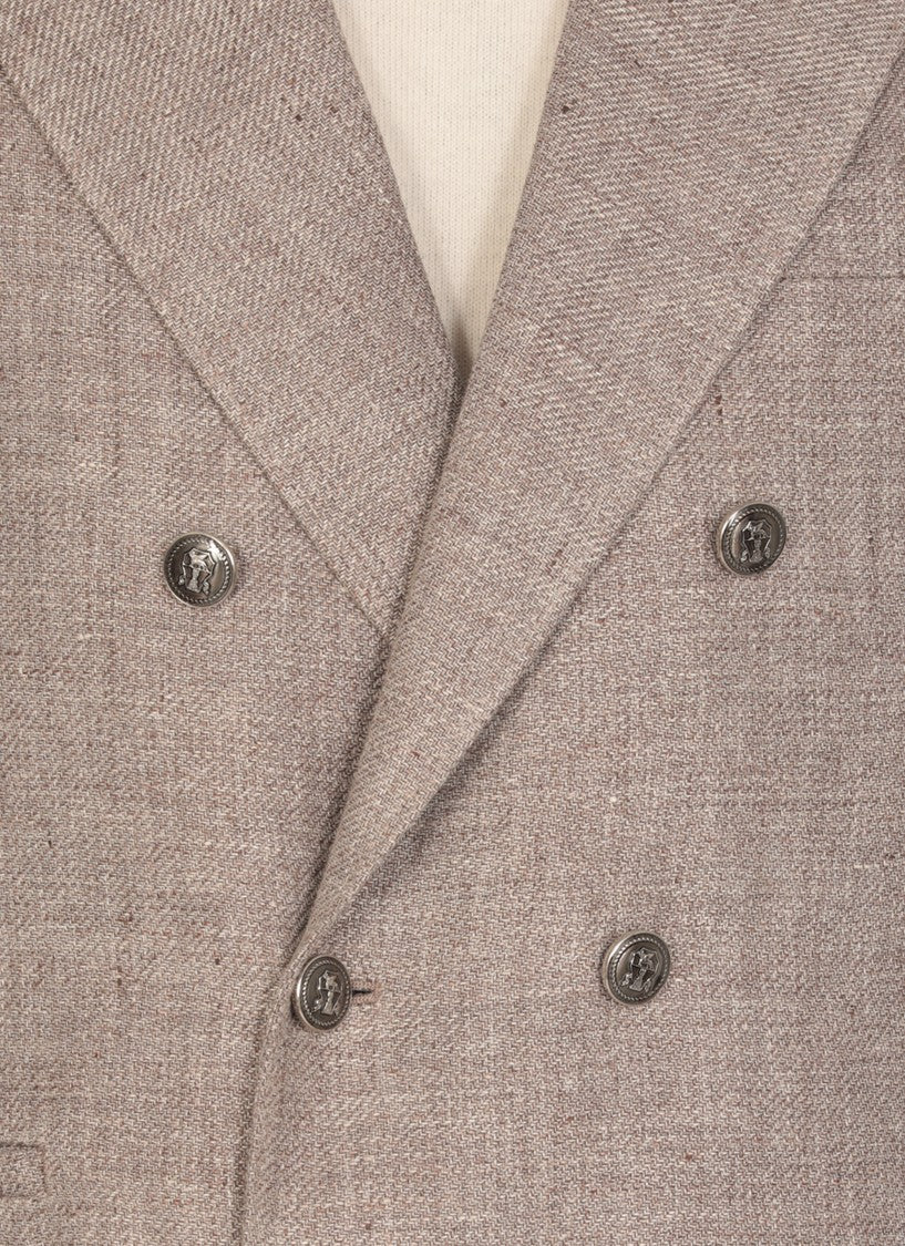 Brunello Cucinelli Beige Linen And Wool Double-Breasted Jacket