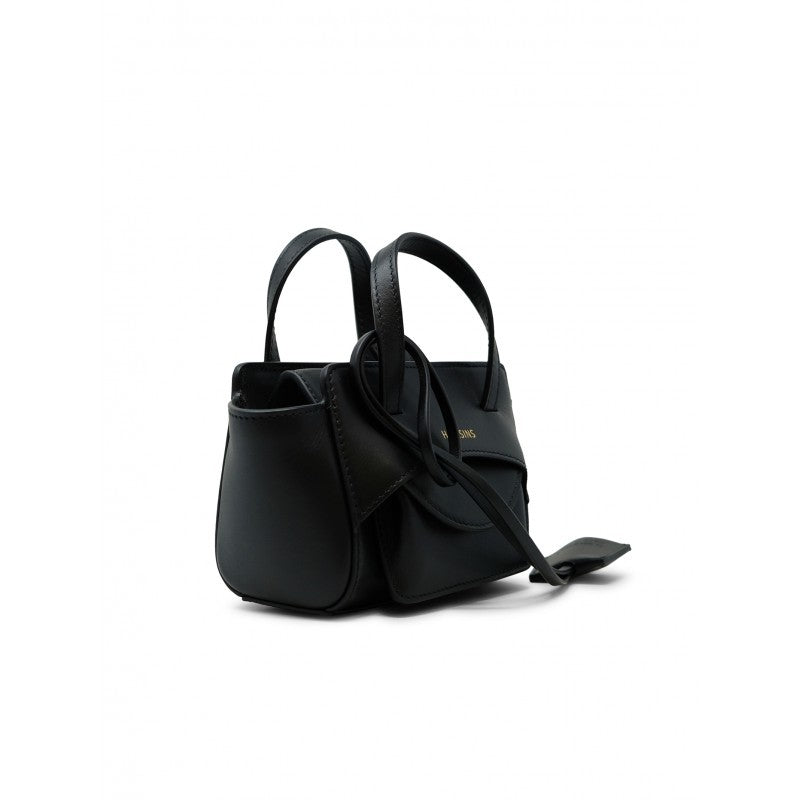 Hidesins Compact Black Leather Handbag With Structured Silhouette And Flap Closure