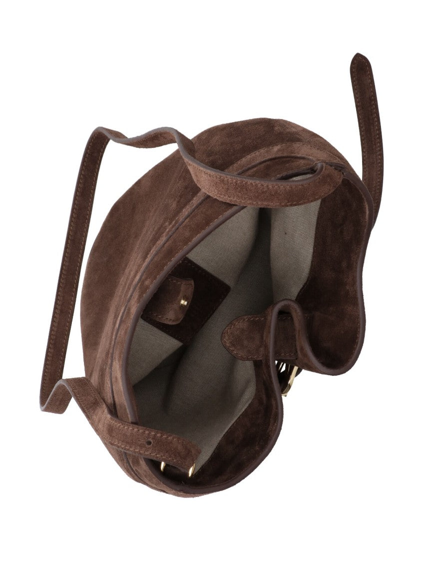 Liffner Brown Belted Suede Bucket Bag