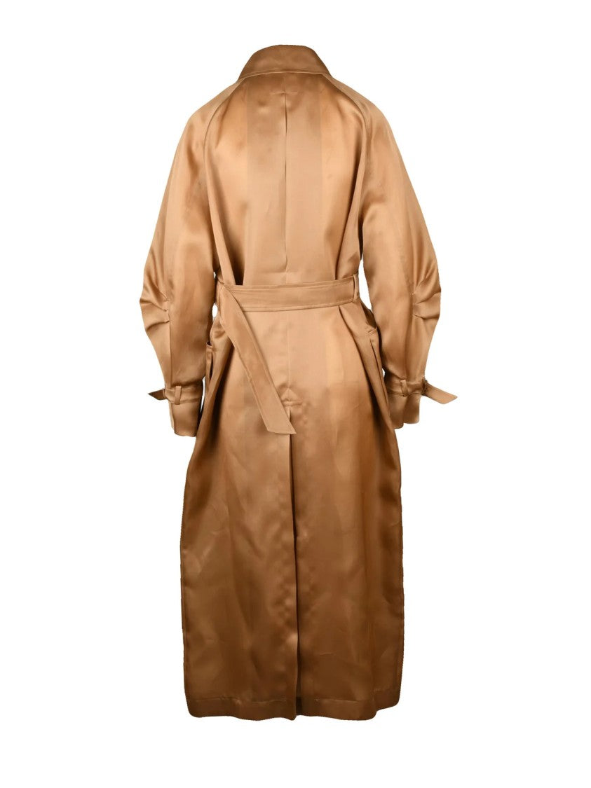 Max Mara Silk Sacco Trench Coat With Double-Breasted Design And Belted Waist
