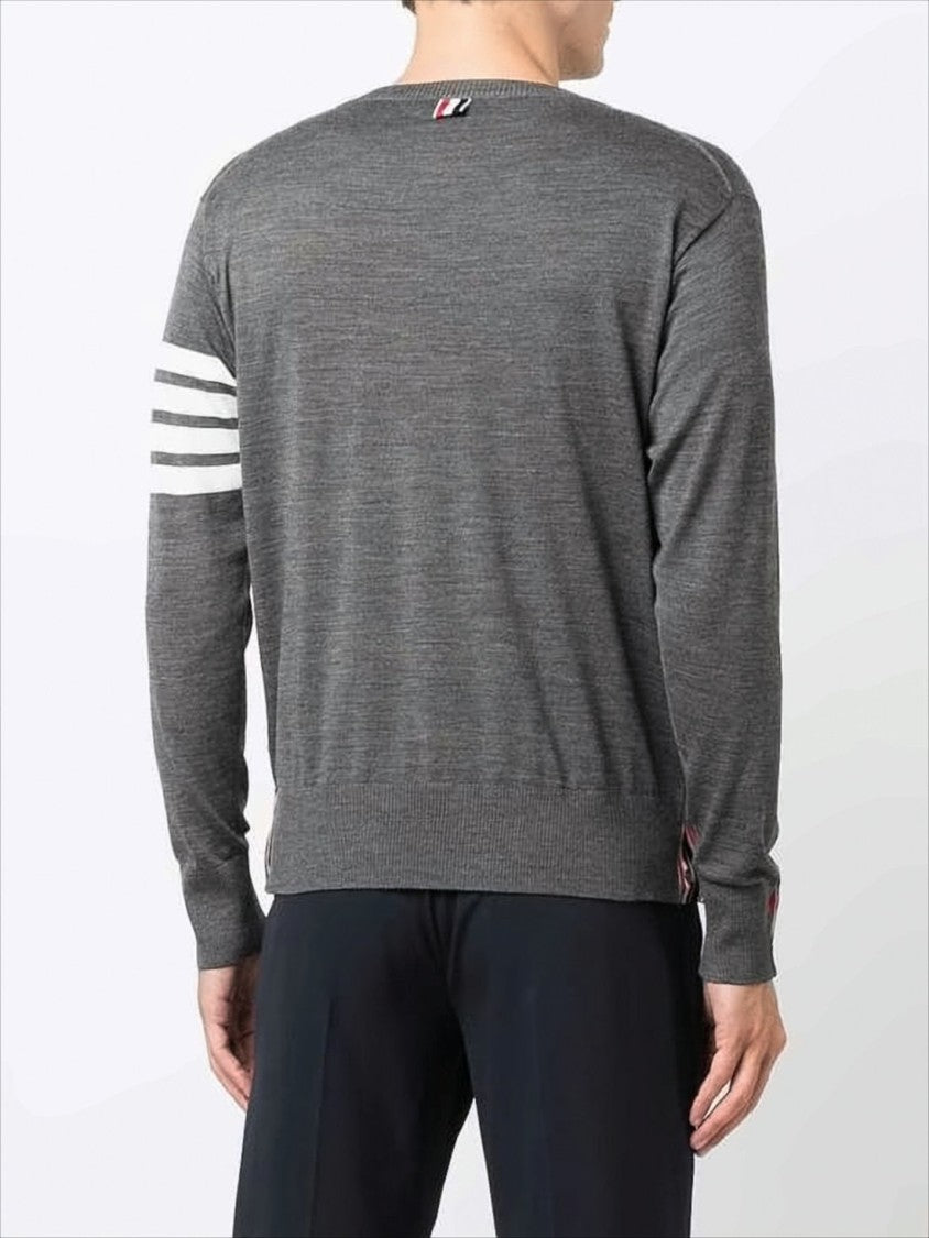 Thom Browne Fine-Knit Wool Sweater With Striped Sleeve Detail