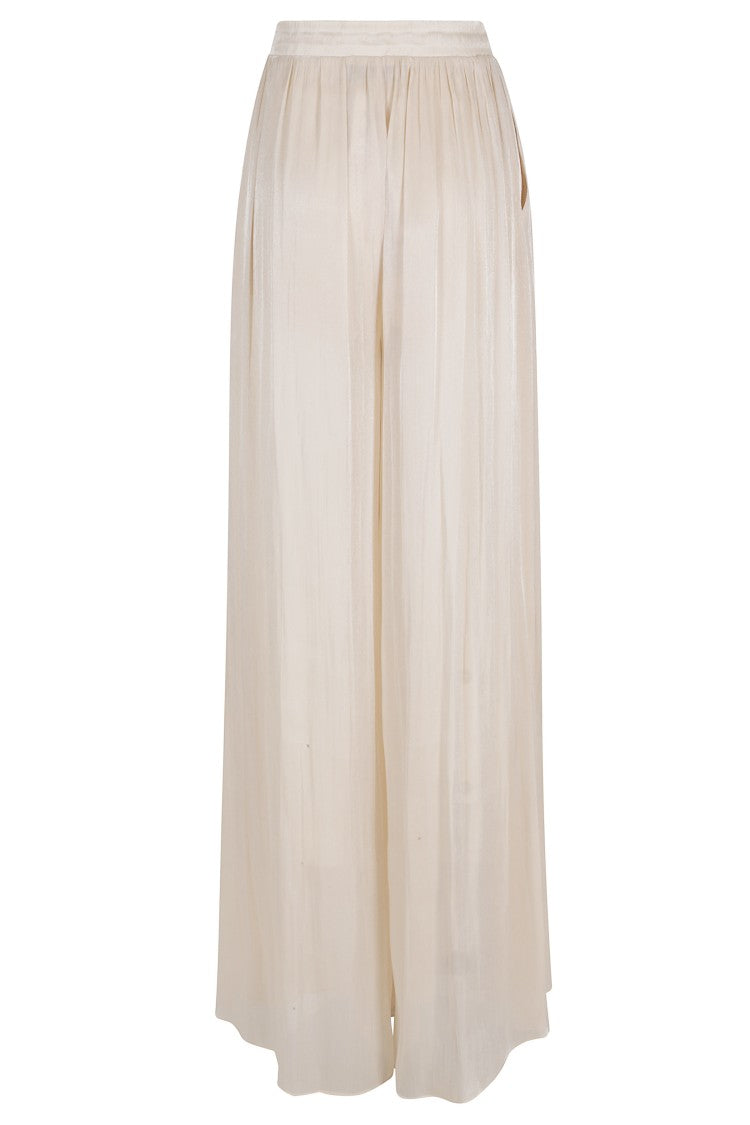 Nissa Cream Drawstring Waist Soft Wide-Leg Polyester Chiffon Trousers