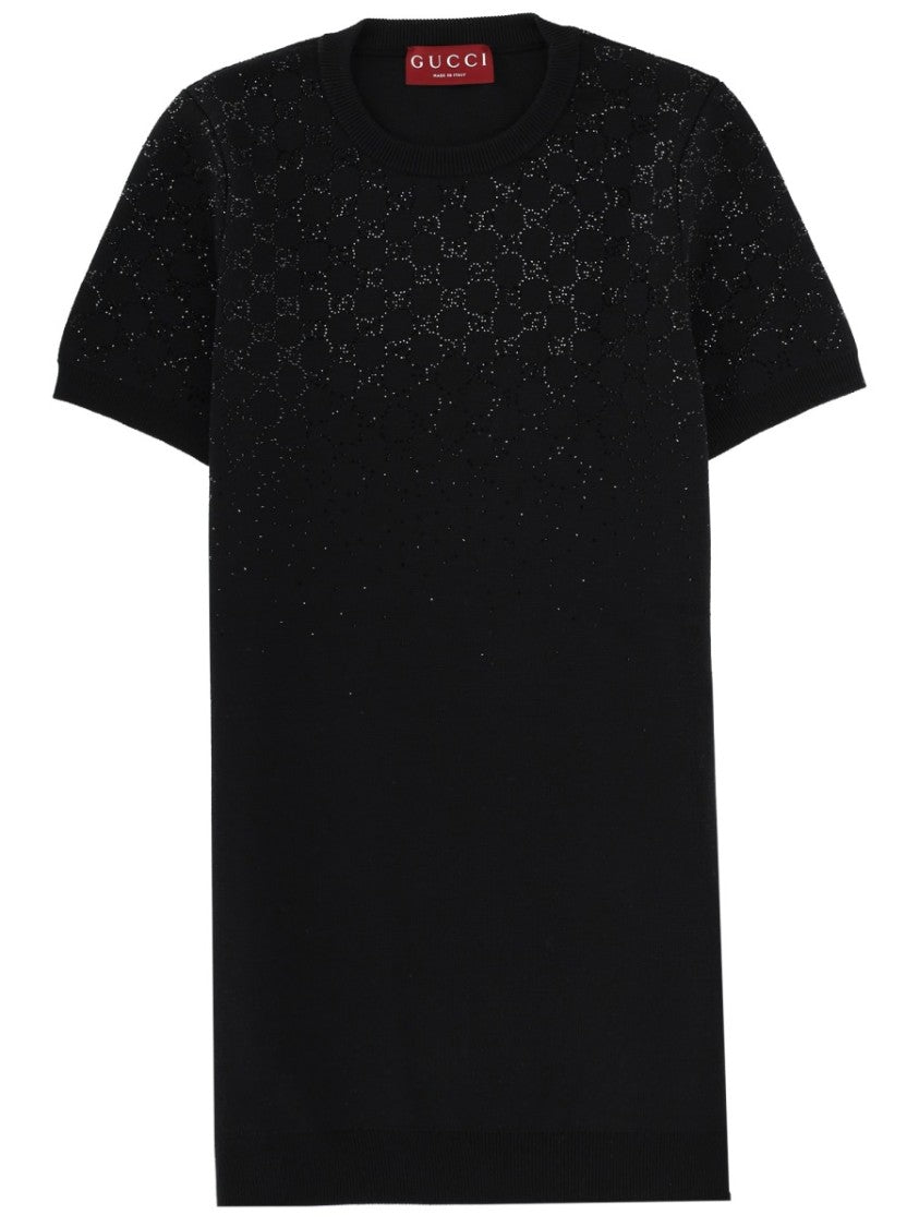 Gucci Fitted Mini Dress With Textured Detailing And Short Sleeves
