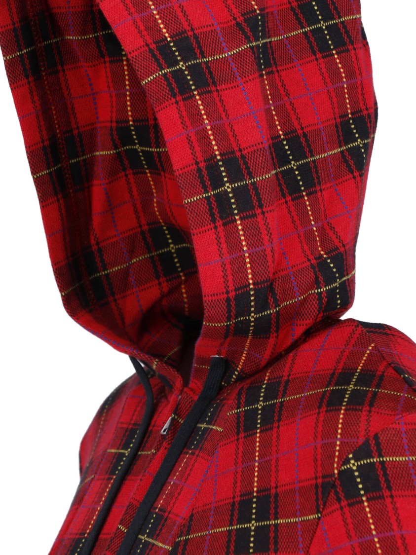 Comme Des Garçons Red/Black Plaid Draped Hooded Dress