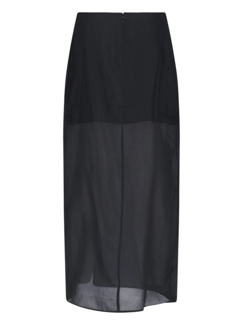 Filippa K Black Layered Sheer Midi Slit Skirt