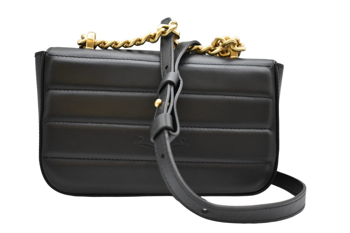 Voile Blanche Quilted Black Handbag With Gold-Tone Chain Strap