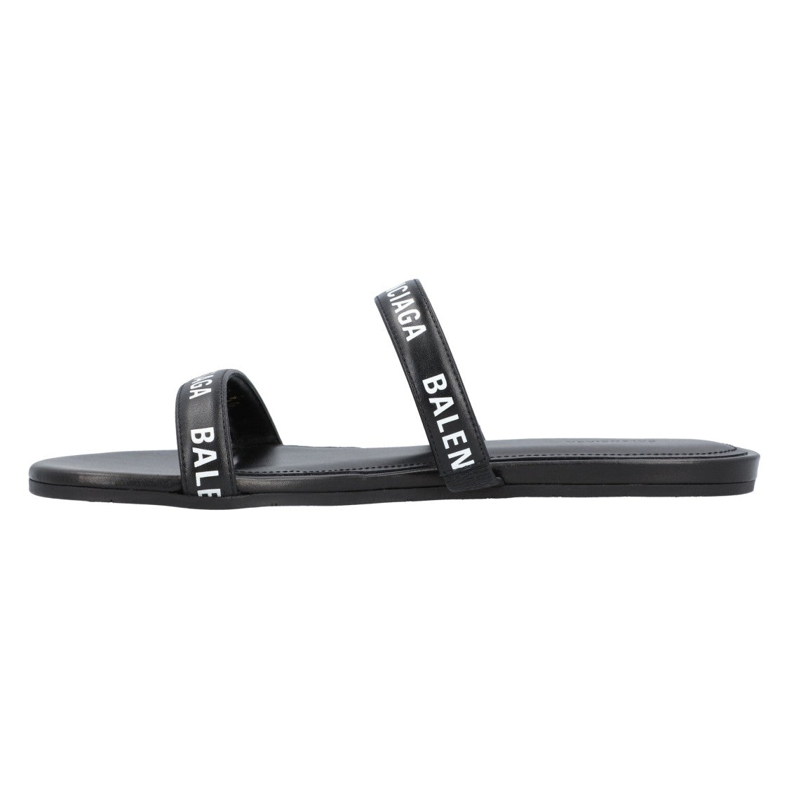 Balenciaga Round Flat Leather Sandals Black