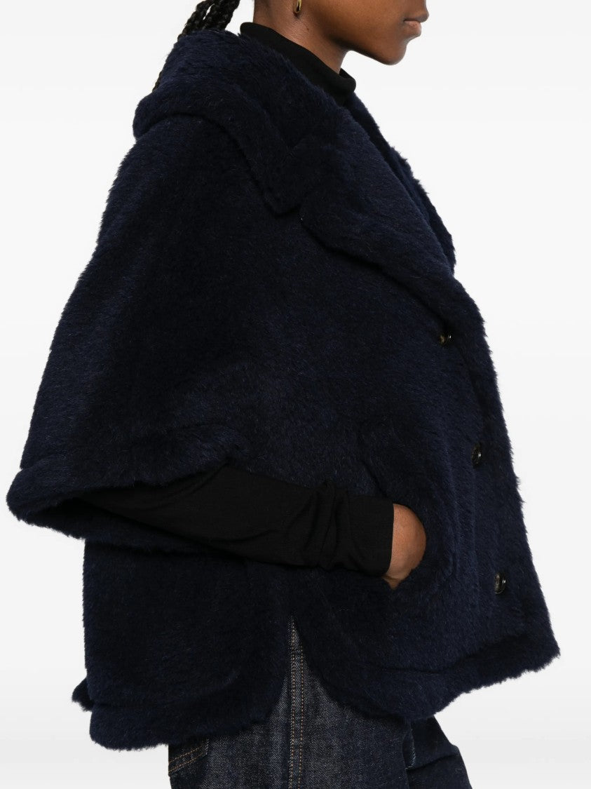 Max Mara Black Mxacorvi Plush Cape-Style Jacket