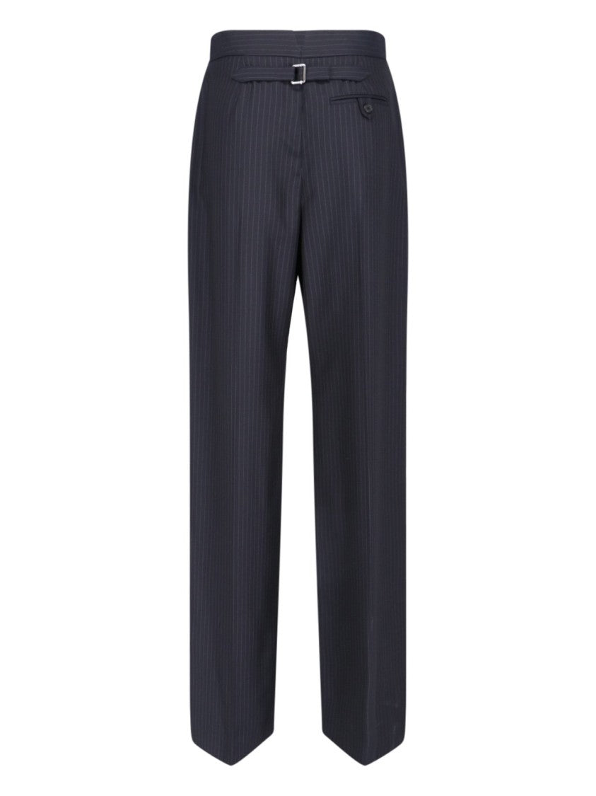 Alexander Mcqueen Tailored Blue Wool Trousers With Structured Waistband