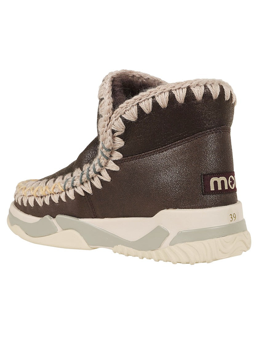 Mou Brown Textured Ankle Boots With Intricate Stitching