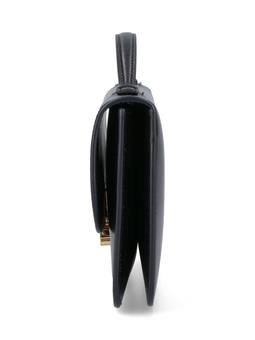 Victoria Beckham Rectangular Black Leather Handbag With Gold-Tone Logo