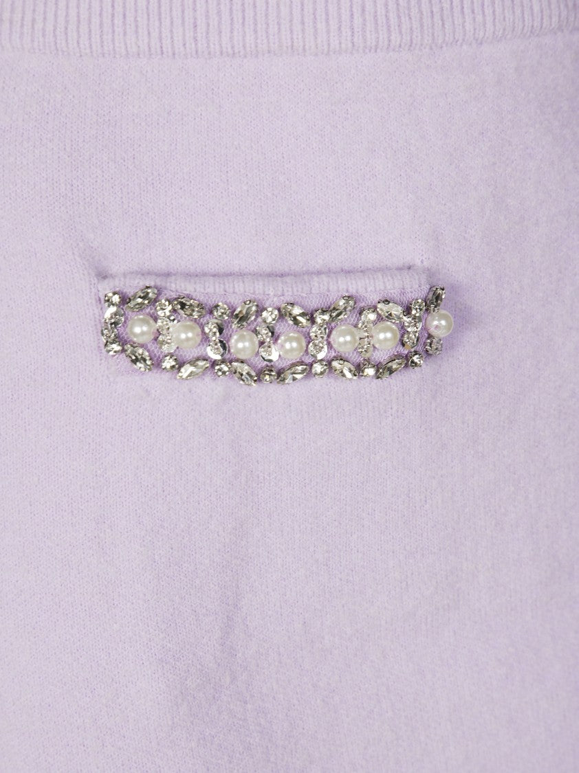 Self-Portrait Crystal-Embellished Pastel Lavender Mini Skirt
