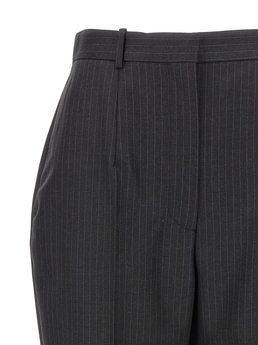 Mcqueen Tailored Black Pinstripe Pants With Ironed Pleats