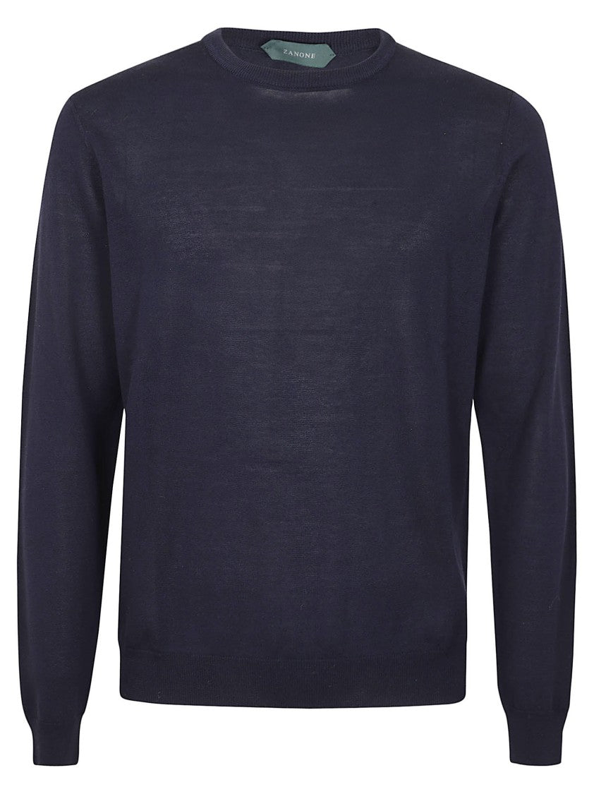 Zanone Crew Neck Cotton Sweater With Subtle V-Shaped Design